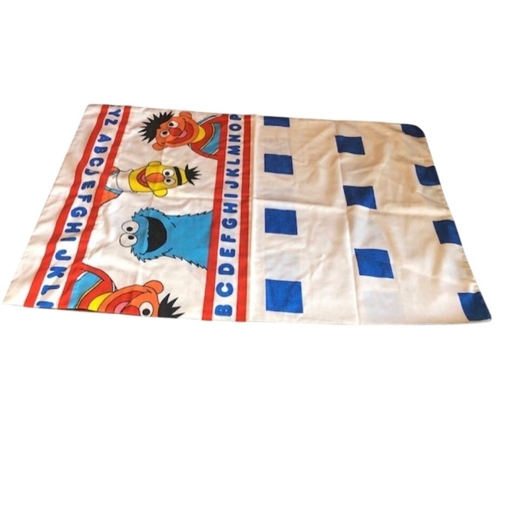 Vintage Sesame Street Pillowcase Muppets Big Bird Cookie Monster Bert Ernie ABC‎